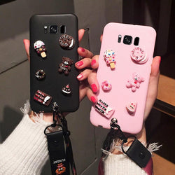 3D Cute Bear DIY Candy Case For Samsung Galaxy A7 2018 A8 A6 Plus A9 Pro 2018 A9 Star Cartoon Lanyard Cover Kawaii Soft TPU Case