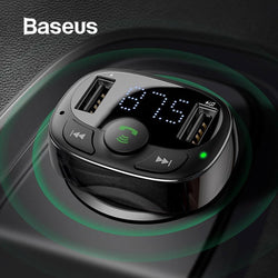 Baseus Dual USB Car Charger with FM Transmitter Bluetooth Handsfree FM Modulator Phone Charger in car For iPhone Xiaomi HUAWEI