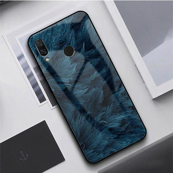 GFAITH Tempered Glass Case For Samsung Galaxy A50 Feather Print Cover For Samsung Galaxy A30 A20 A10 A40 S9 A70 Phone Cases S10