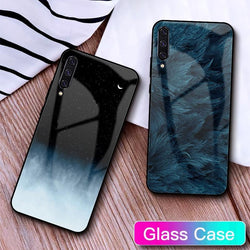 GFAITH Tempered Glass Case For Samsung Galaxy A50 Feather Print Cover For Samsung Galaxy A30 A20 A10 A40 S9 A70 Phone Cases S10