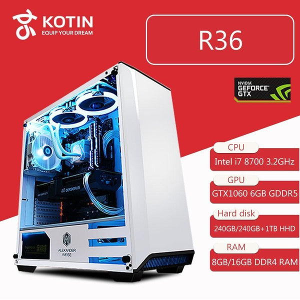 Kotin R36 Intel i7 8700 Gaming PC Desktop 240GB SSD GTX 1060 Graphics Card Computer Home Intel 8th Generation CPU 5 Free Fans