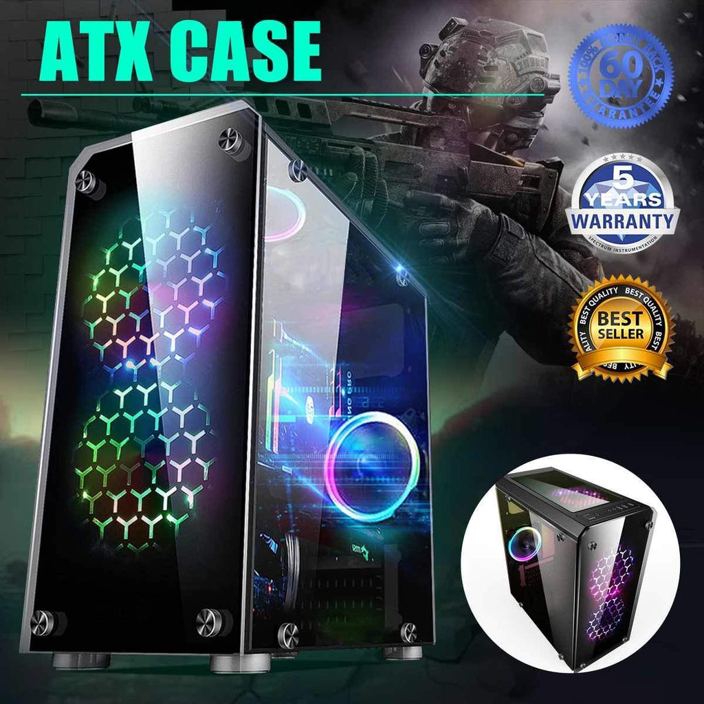 Leory Mini Atx Gaming Computer Pc Cases Towers Glass Panel Desktop Com