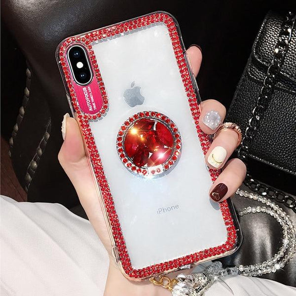 Luxury Bling Glitter With Finger Ring Case For iPhone X 8 7 6 6S Plus XR XS Max Cover Fashion Diamond Soft TPU Phone Coque Cases