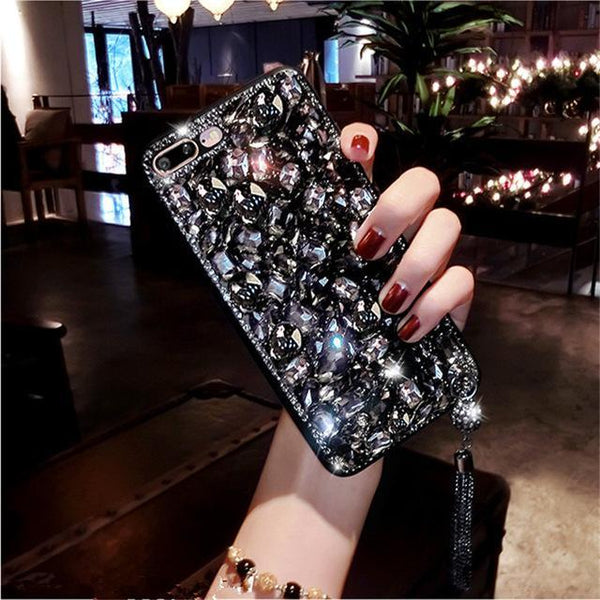 Luxury glitter bling Jewelled Rhinestone Crystal Diamond Soft Back Pendant Phone Case Cover For iPhone X 6s 7 8 Plus 5 SE XR Xs