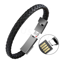 Outdoor Portable Leather Mini Micro USB Bracelet Charger Data Charging Cable Sync Cord For iPhone 6 7 Android Type-C Phone Cable