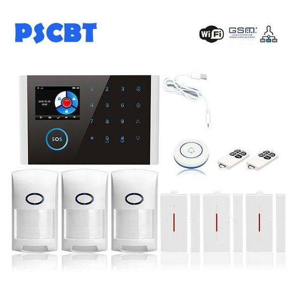PSCBT WIFI GSM Wireless Home Business Burglar Security Alarm System APP Control Siren PIR Window Smoke Sensor Doorbell Linkage