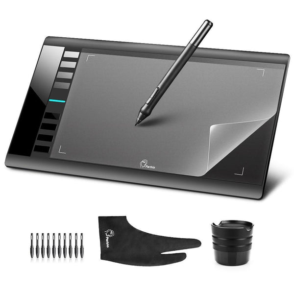 Parblo A610 10x6" Graphics Tablet Art Drawing Tablets USB Support + Protective Film + Anti-fouling Glove + Spare Pen Nibs