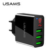 USAMS 3 Port USB Phone Charger LED Display EU Plug Total Max 3.4A Smart Fast Charger Mobile Wall Charger for iPhone iPad Samsung