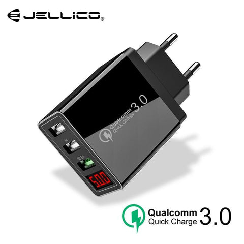 Universal Phone Charger QC3.0 LED Display EU 3 Port USB Charger Fast Charging Wall Charger For iPhone Samsung Xiaomi Adapter